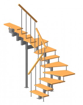 Модульная лестница высота 3150 мм (с поворотом 180°) высота ступени 225 мм
