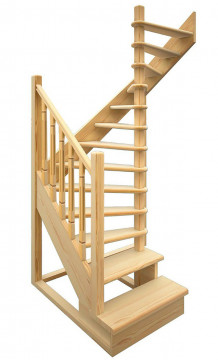 Деревянная межэтажная лестница ЛЕС-03 (поворот 180°)