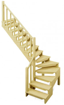 Деревянная межэтажная лестница ЛЕС-09 (поворот 90°)