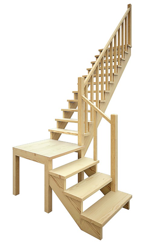 Деревянная межэтажная лестница ЛЕС-08 (поворот 90°)