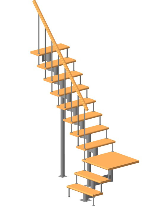 Модульная лестница высота 2520 мм (с поворотом 90° и площадкой) высота ступени 180 мм