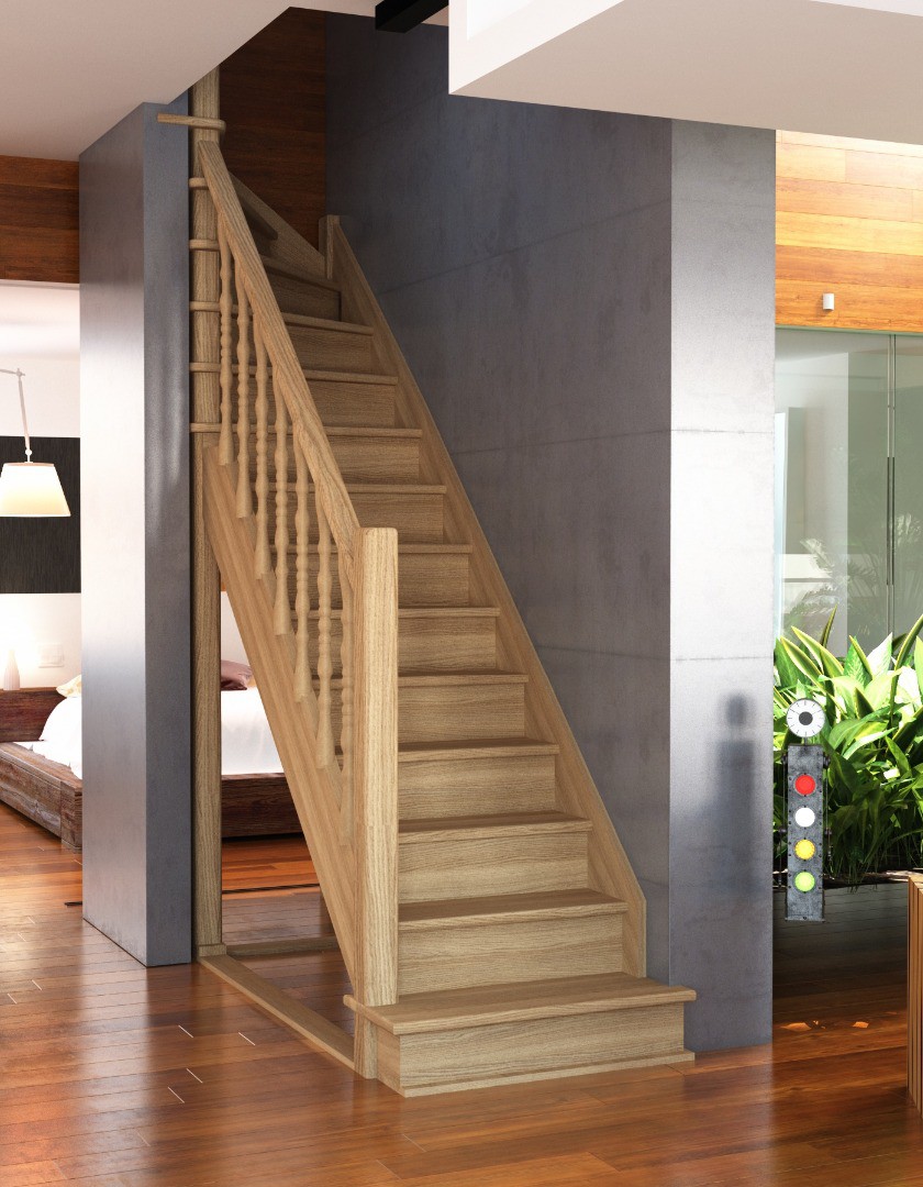 Деревянная межэтажная лестница ЛЕС-215 (поворот 90°)