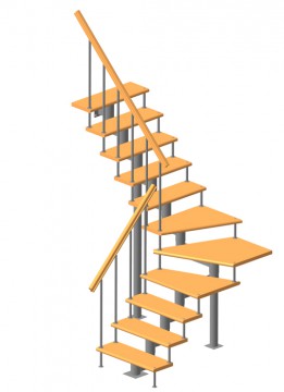Модульная лестница высота 3150 мм (с поворотом 90°) высота ступени 225 мм