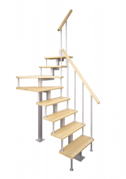 Модульная лестница высота 2250-2475 мм кв. профиль (поворот 90°) 10 ступеней, высота ступени 225 мм