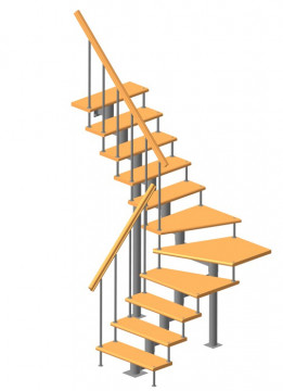 Модульная лестница высота 2520 мм (с поворотом 90°) высота ступени 180 мм