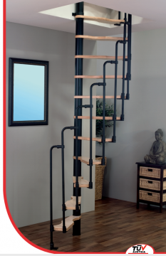 Малогабаритная винтовая лестница Suono, диаметр 120/60 см, черный, ступени лакированные